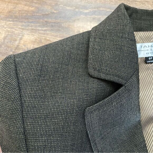 TAHARI Blazer Jacket Brown Black 6 Petite Office Classic Minimalist - Picture 2 of 9